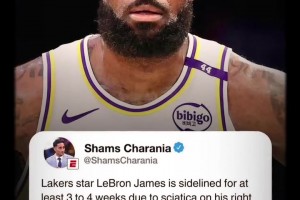 詹姆斯坐骨神经痛将缺席3-4周！22场揭幕战全勤神话终结